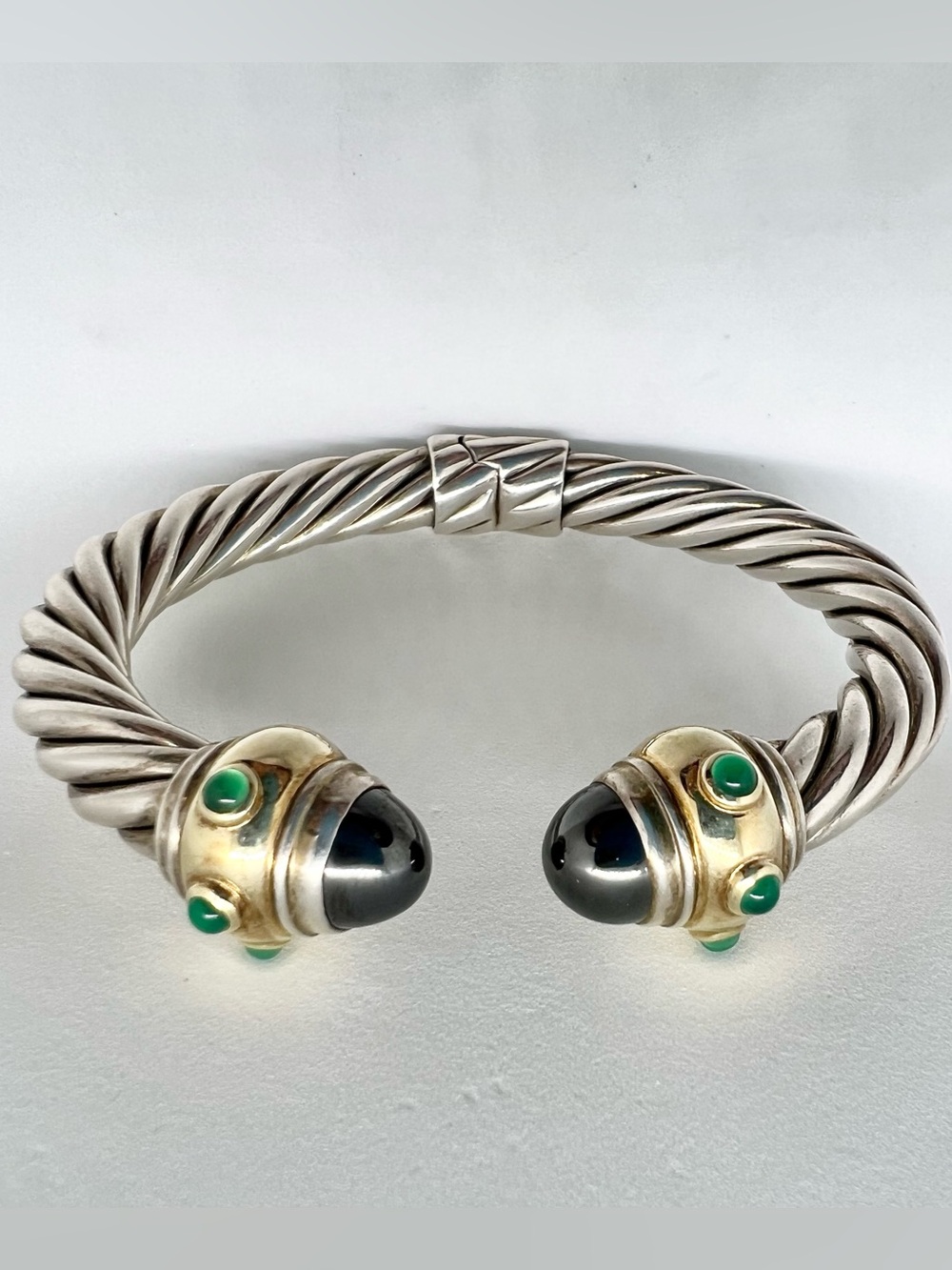 David Yurman Renaissance Bracelet With Hematite, Green Onyx and Gold